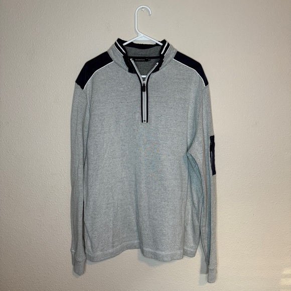 Men's Gray and Black Quarter-Zip Sweater - Picture 1 of 5